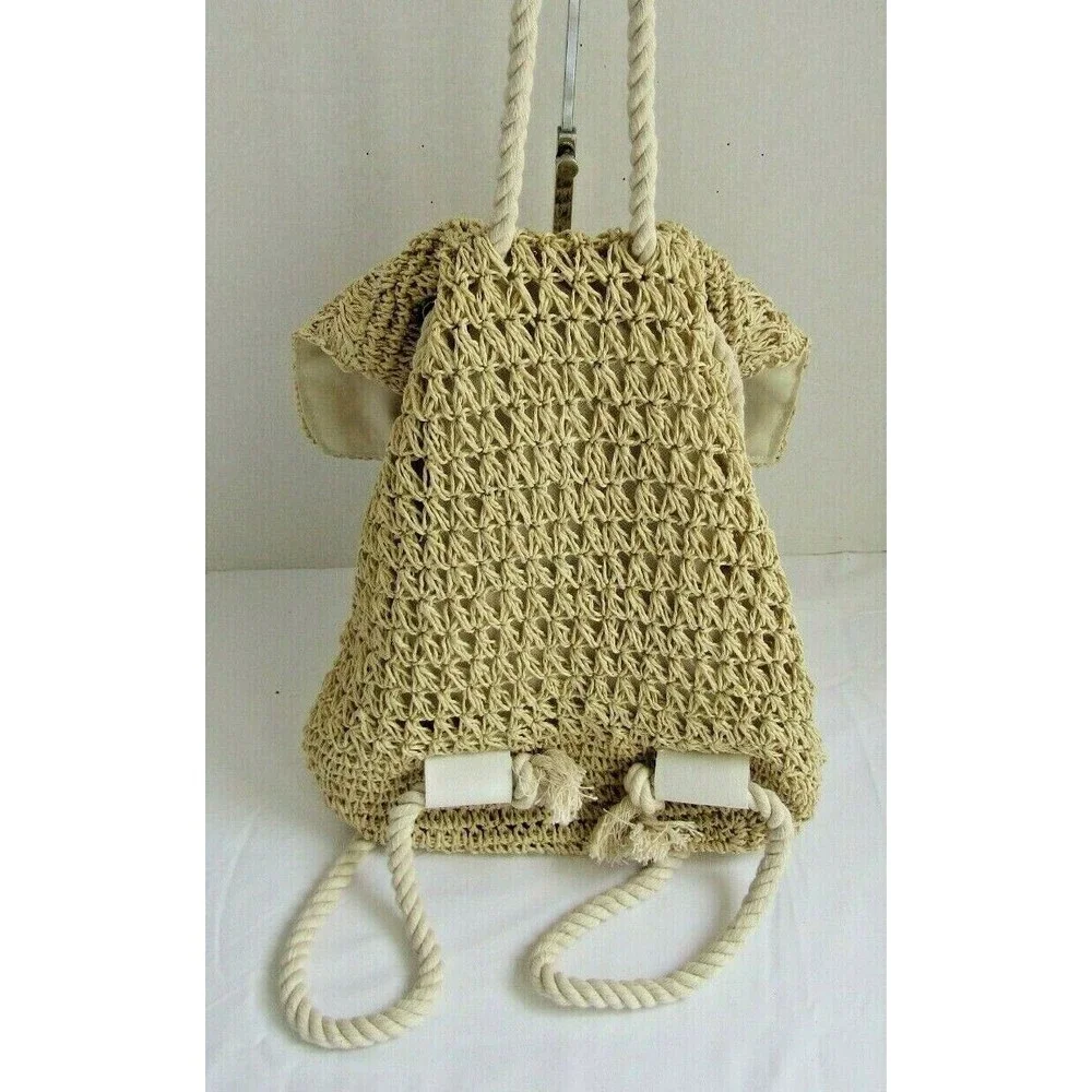 Disney Mickey Mouse Backpack Raffia Straw Drawstring Junk Food 90th Anniversary